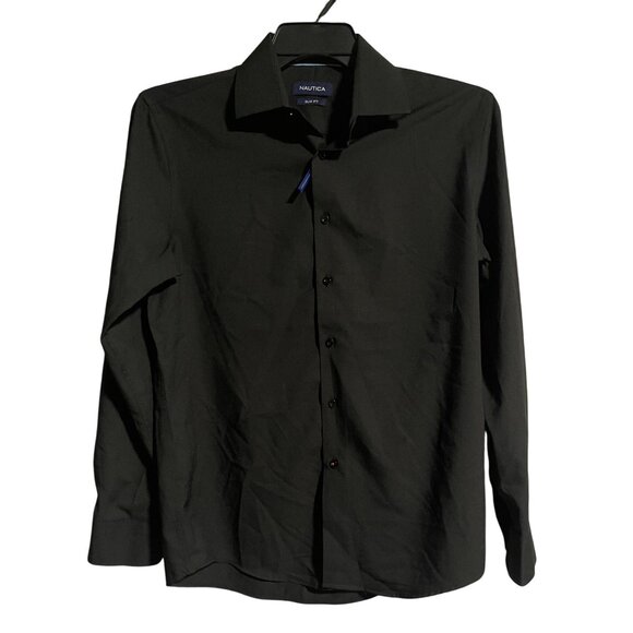 Nautica Slim Fit Black Long Sleeve Button Up Dress Shirt Mens M 15-15.5 32/33 - Picture 1 of 7